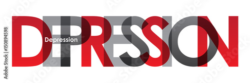 DEPRESSION grey and red vector letters icon