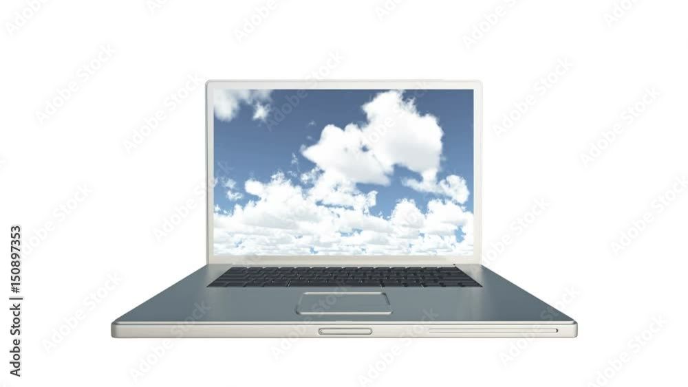 4k Cloud Computer Data Storage,Laptop play video of time lapse clouds,blue sky. 4k Cloud Computer Data Storage,Laptop play video of time lapse clouds,blue sky.