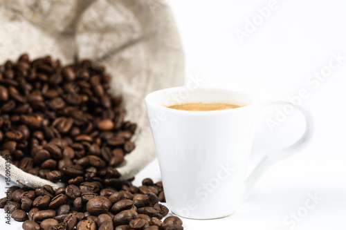 café, tasse à café, grains de café