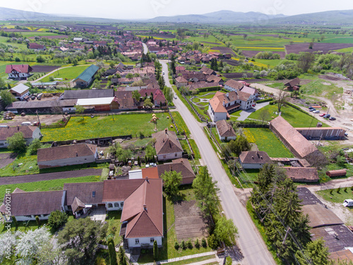 Talisoara Olasztelek  village in Covasna County, Transylvania, Romania. Aerial view from a drone. photo