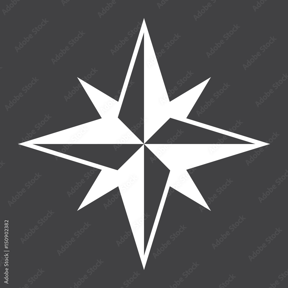 Wind rose solid icon, navigation and travel, compass vector graphics, a filled pattern on a black background, eps 10.