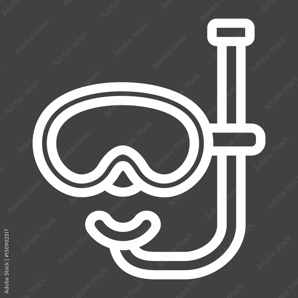 Diving mask line icon, Travel and tourism, snorkeling vector graphics, a linear pattern on a black background, eps 10. Diving mask line icon, Travel and tourism, snorkeling vector graphics, a linear pattern on a black background, eps 10.