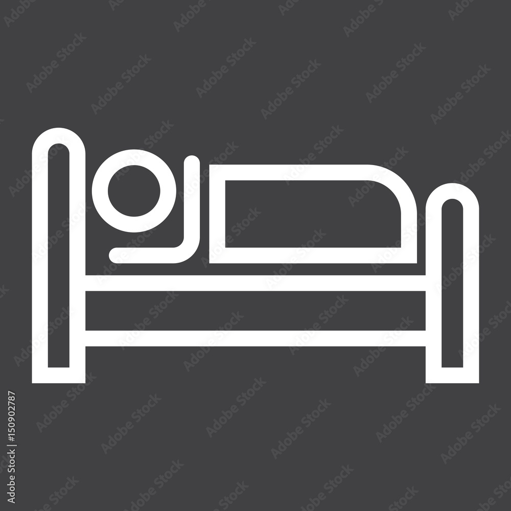 Person in bed and Hotel line icon, Travel and tourism, motel vector graphics, a linear pattern on a black background, eps 10. Person in bed and Hotel line icon, Travel and tourism, motel vector graphics, a linear pattern on a black background, eps 10.