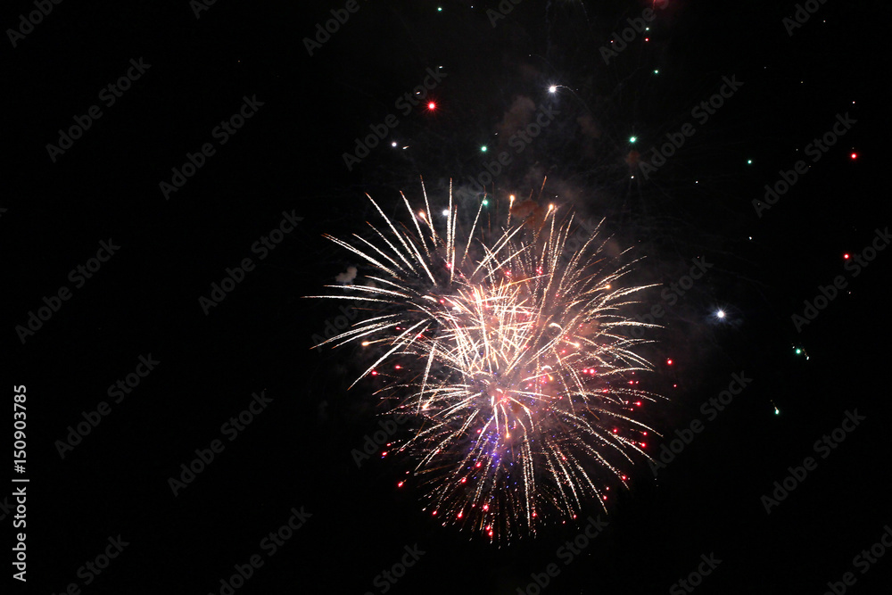 Bright lights of the salute against the black sky Bright lights of the salute against the black sky