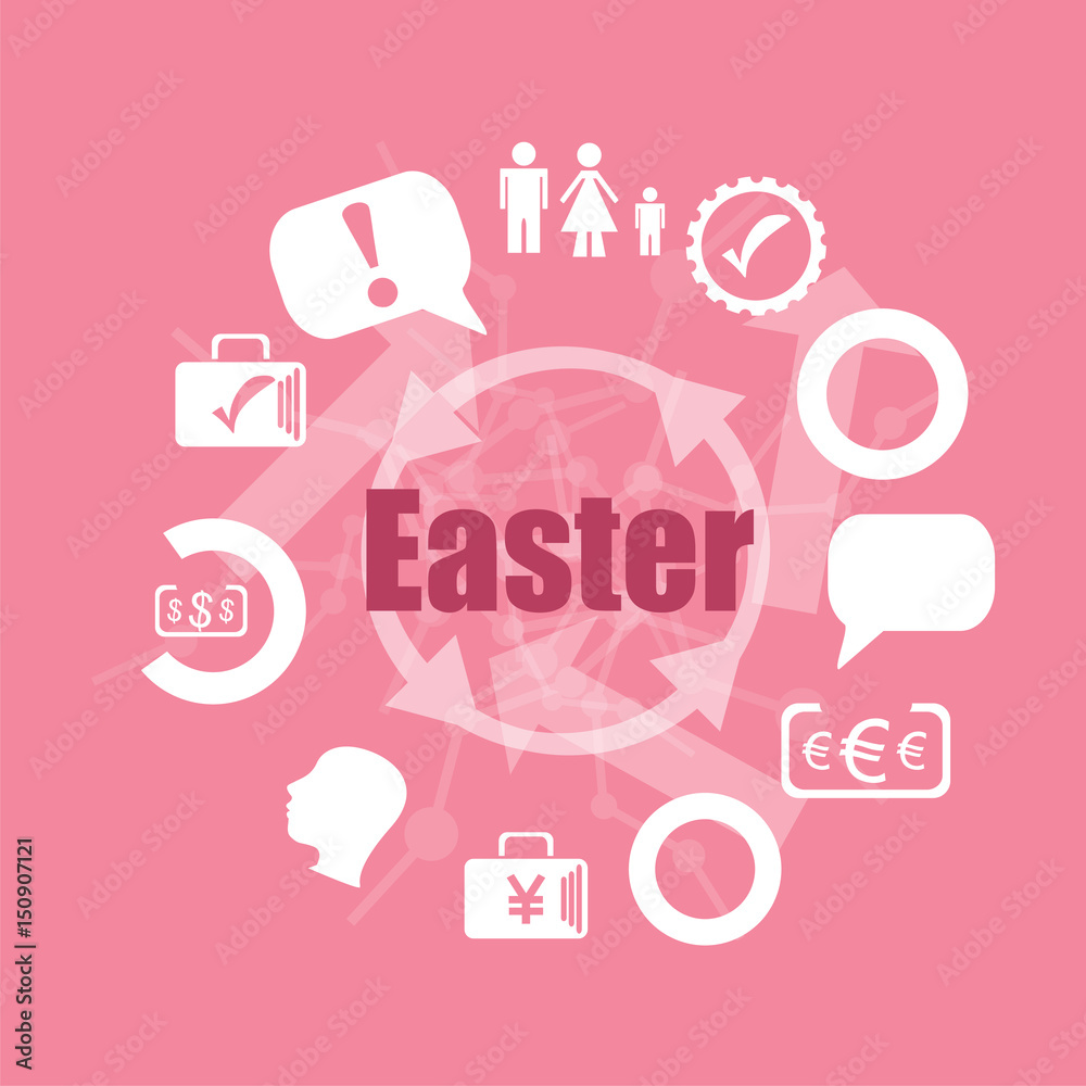 Text Happy Easter. Holiday concept . Set of flat icons for mobile app and web Text Happy Easter. Holiday concept . Set of flat icons for mobile app and web