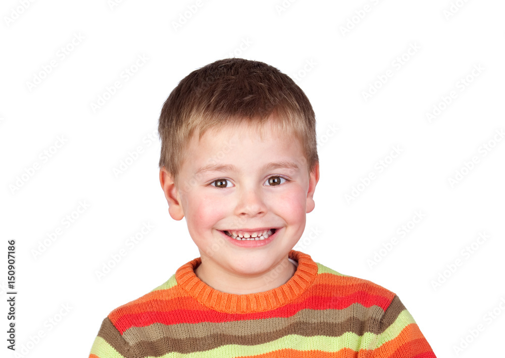 Beautiful child with colourful jersey smiling Beautiful child with colourful jersey smiling