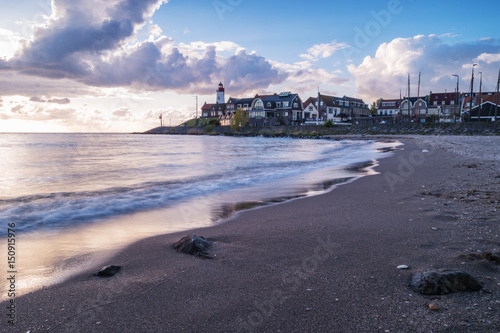 Urk a small village on the lake ijsselmeer Netherlands during sunset houre photo