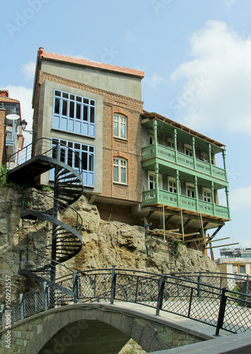 Color buildings in Legvtakhevi, Tbilisi, Georgia. Abano street in Tbilisi and view of the right part. Old part of the city Tbilisi made stones wall photo