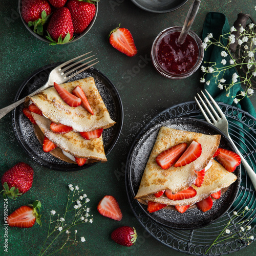 crepes with cream cheese and fresh strawberry