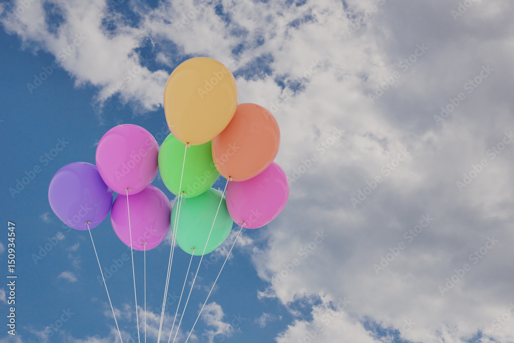 3D rendering of group of balloons on a sky