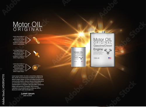 Metal bottle engine oil background, vector illustration. 