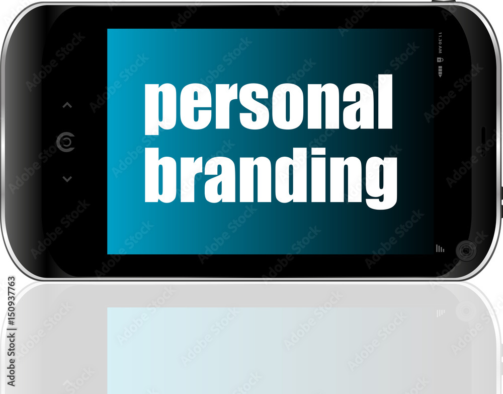 Advertising concept. Smartphone with text Personal Branding on display Advertising concept. Smartphone with text Personal Branding on display