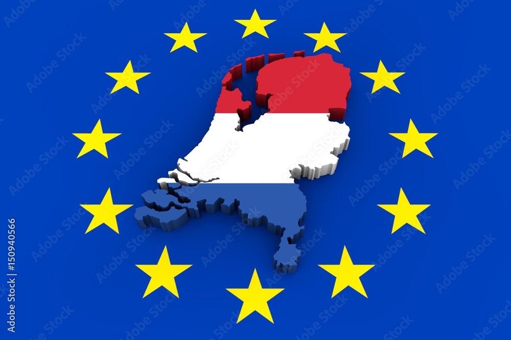 EU flag with cutout of Netherlands in national colors EU flag with cutout of Netherlands in national colors