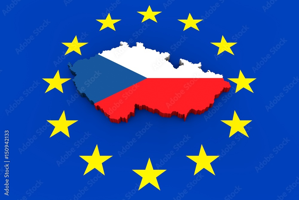 EU flag with cutout of Czech Republic in national colors EU flag with cutout of Czech Republic in national colors