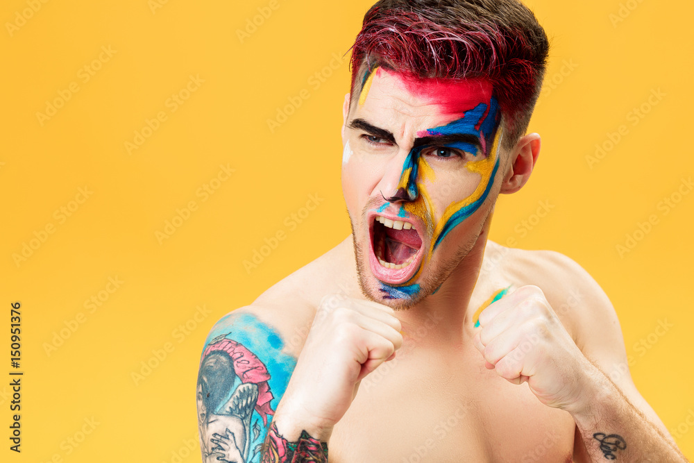 Portrait Of Young Man With White Face Paint. Professional Fashion Makeup.  Fantasy Art Makeup Stock Photo, Picture and Royalty Free Image. Image  77050771.