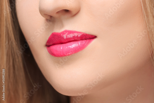 The sensual red lips close up photo