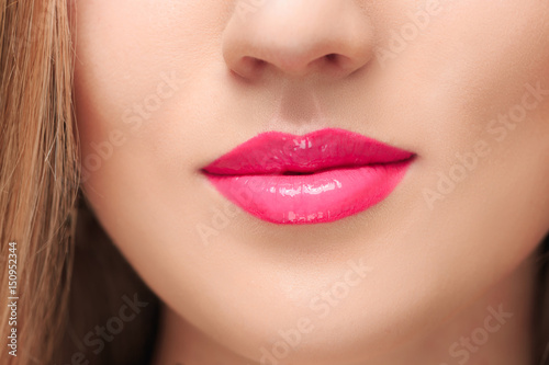 The sensual red lips close up