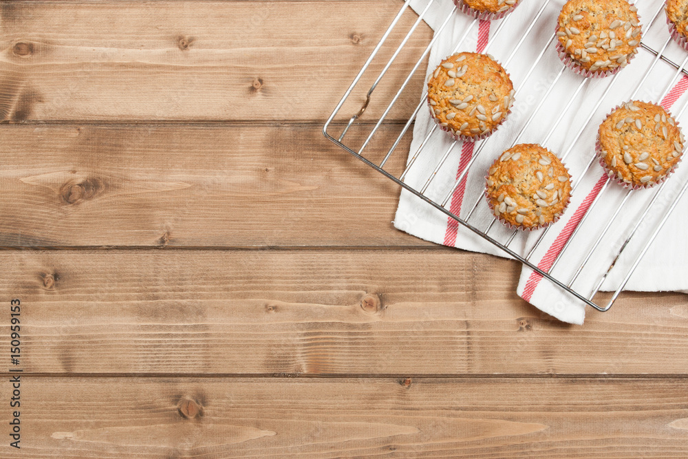 Home Baked Super Food Muffins With Sunflower Seeds, Banana, Oats. Home Baked Super Food Muffins With Sunflower Seeds, Banana, Oats.