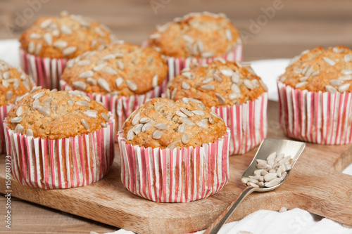 Home Baked Super Food Muffins With Sunflower Seeds, Banana, Oats.