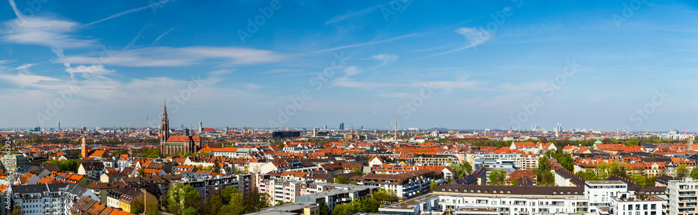 Fototapeta premium Aublick München - munich view - Panorama - Stadtentwicklung