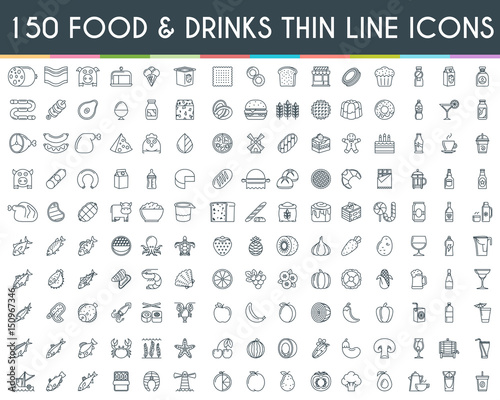 Food and drinks thin line icons set. Vector Illustration