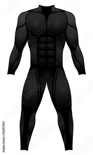 Muscle suit - black sport dress, wetsuit, hero costume or fetish rubber latex garment - isolated vector illustration on white background. photo