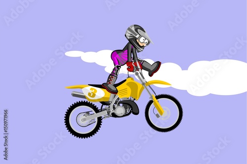 Motocross rider performing a high jump. Cartoon style