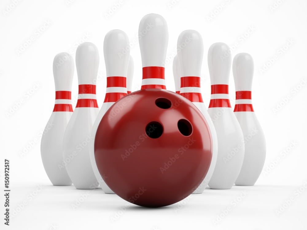 3D rendering bowling ball and pins over a white background 3D rendering bowling ball and pins over a white background