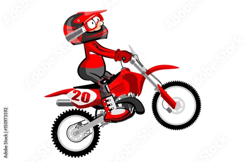 Motocross rider isolated over white backgrorund . Cartoon style.