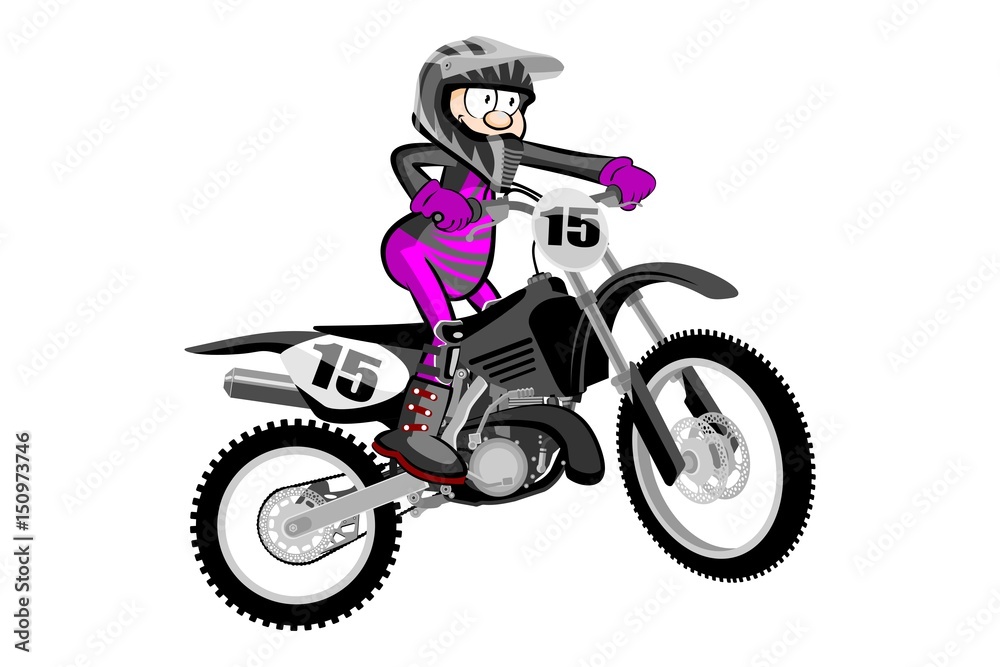 Motocross rider isolated over white backgrorund . Cartoon style.