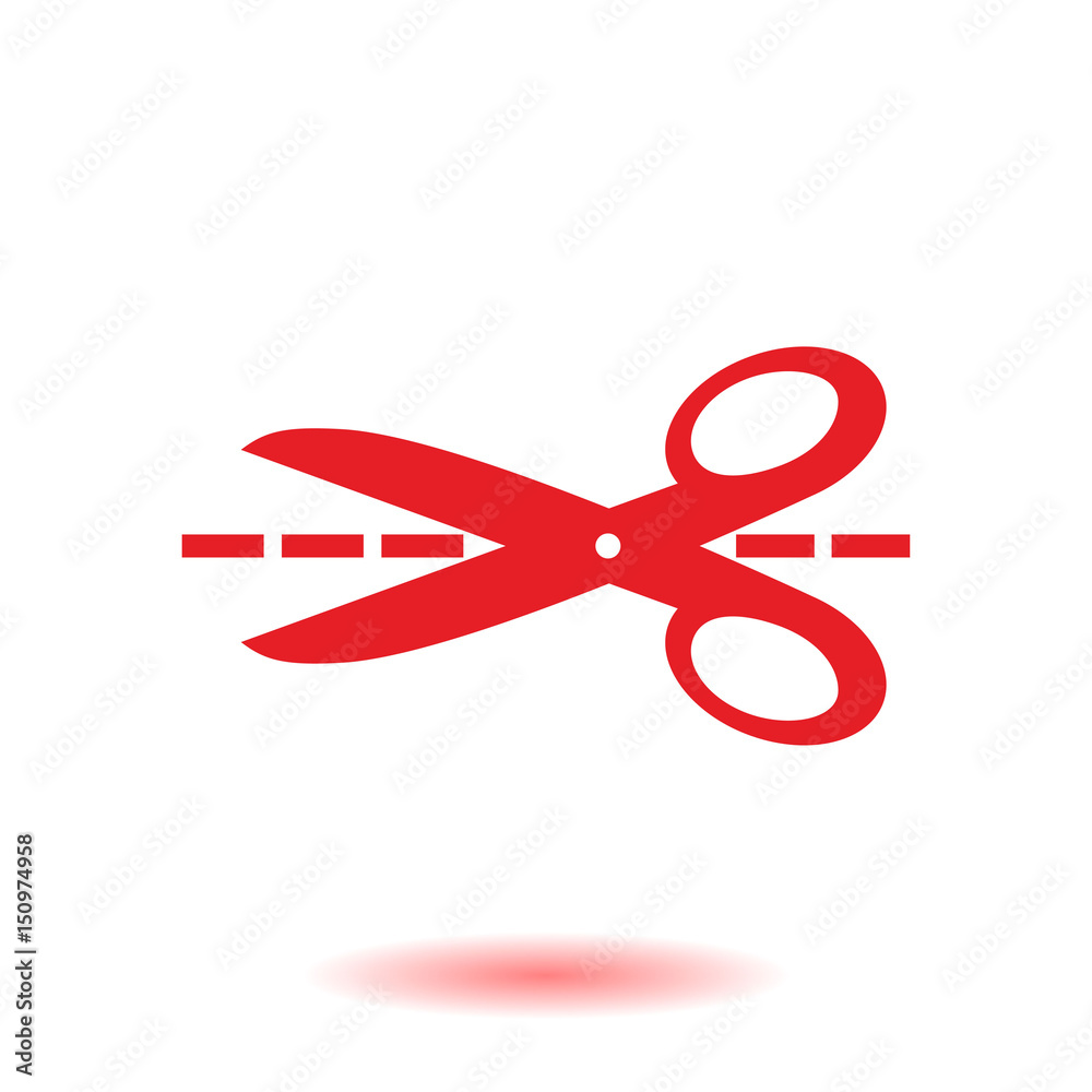 Scissors with-cut lines icon. Badge place of cutting. Scissors with-cut lines icon. Badge place of cutting.