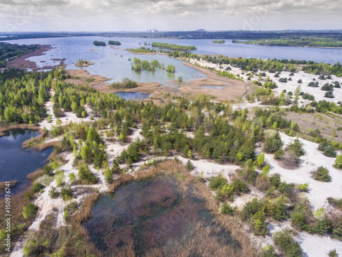 Lake and forest during spring time. View from above. Pogoria IV in Dabrowa Gornicza, Poland. photo