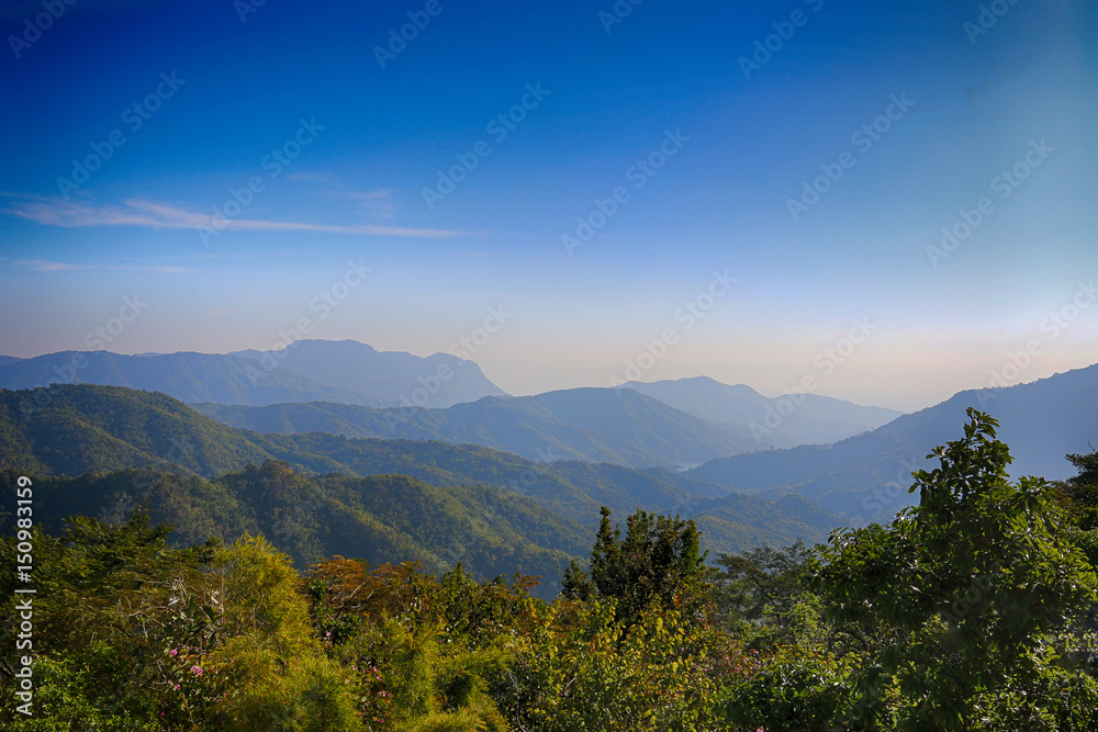 Landscape of green moutain with blue sky