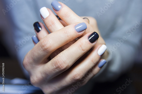 Black  grey and white polished nails 