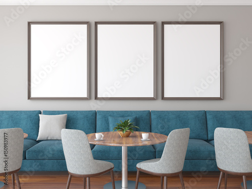 Mock up poster, cafe interior, 3d render