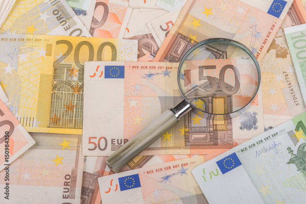 Various euro banknotes with focus on fifty euro Various euro banknotes with focus on fifty euro