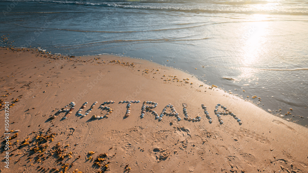 Fototapeta premium Australia text on beach