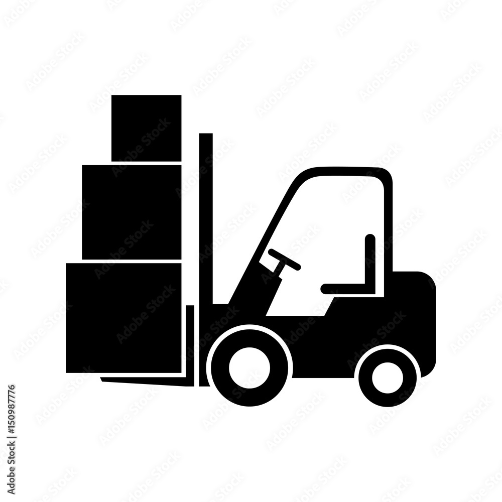 Black forklift truck icon on white background