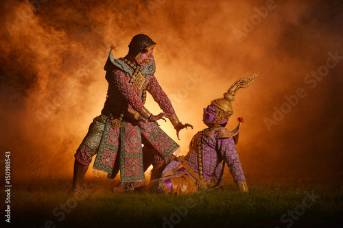 The pantomime (Khon) festival candles,Thai traditional dance of the Ramayana epic drama art,Thailand