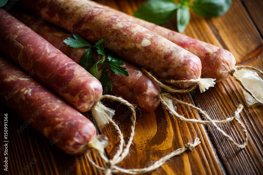 Raw organic homemade sausage made from natural meat