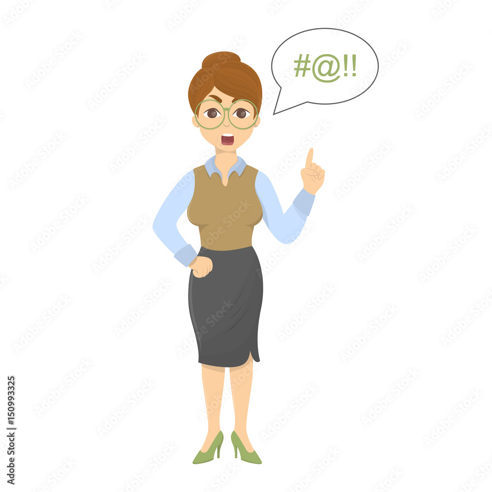 Isolated angry teacher with stick on white background. Isolated angry teacher with stick on white background.