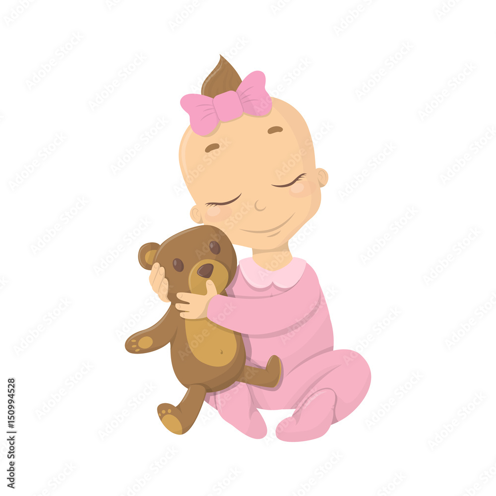 Baby girl with teddy bear. Isolated baby with toy. Baby girl with teddy bear. Isolated baby with toy.