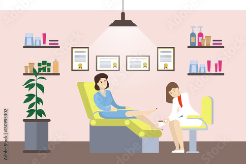 Pedicure in salon. Isolated illustration in cabinet.