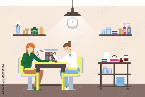 Manicure at the salon. Isolated illustration in cabinet.