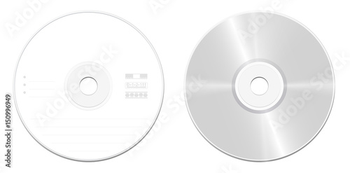 CD or DVD standard model - front and back view - realistic illustrated blank compact disc or digital versatile disc - isolated vector illustration on white background.
