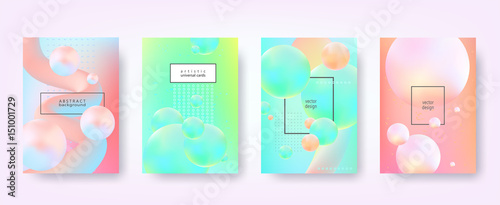 Abstract vector backgrounds in trendy hipster style with blurry fluid 3d shapes and elements of memphis style. Template A4 for design poster, banner, flyer, cover, placard, magazine, book