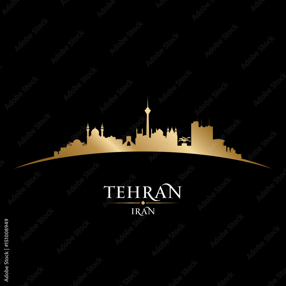 Tehran Iran city skyline silhouette black background