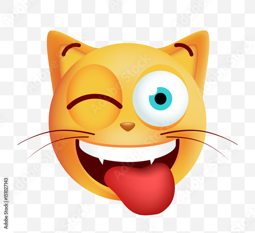 Cute Emoticon Cat with Stuck Out tongueo n White Background. Isolated Vect