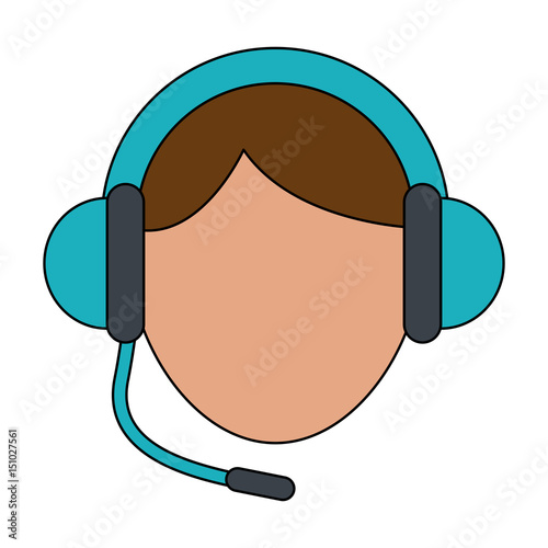 color image cartoon faceless male customer service with handset vector illustration