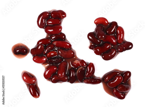 cooked red kidney beans isolated on white background, top view photo